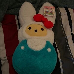 Sanrio Hello Kitty Peep Plush with Red Bow and Blue Outfit